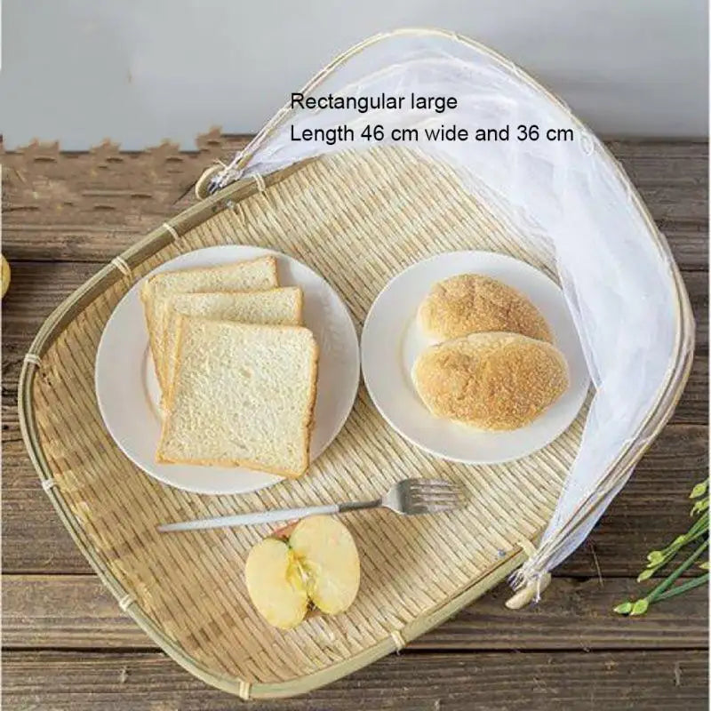 Hand-Woven Food Bamboo Kitchen Organizers Basket Tray Fruit Vegetable Bread Storage Basket Outdoor Picnic Mesh Net Cover