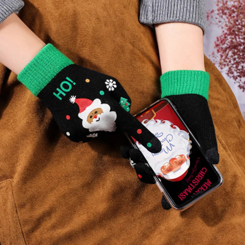 Christmas Gloves / Socks Cute Santa Touch Screen Knit Warm Fingerless Gloves Cute Print Pattern Christmas Decoration Socks D49