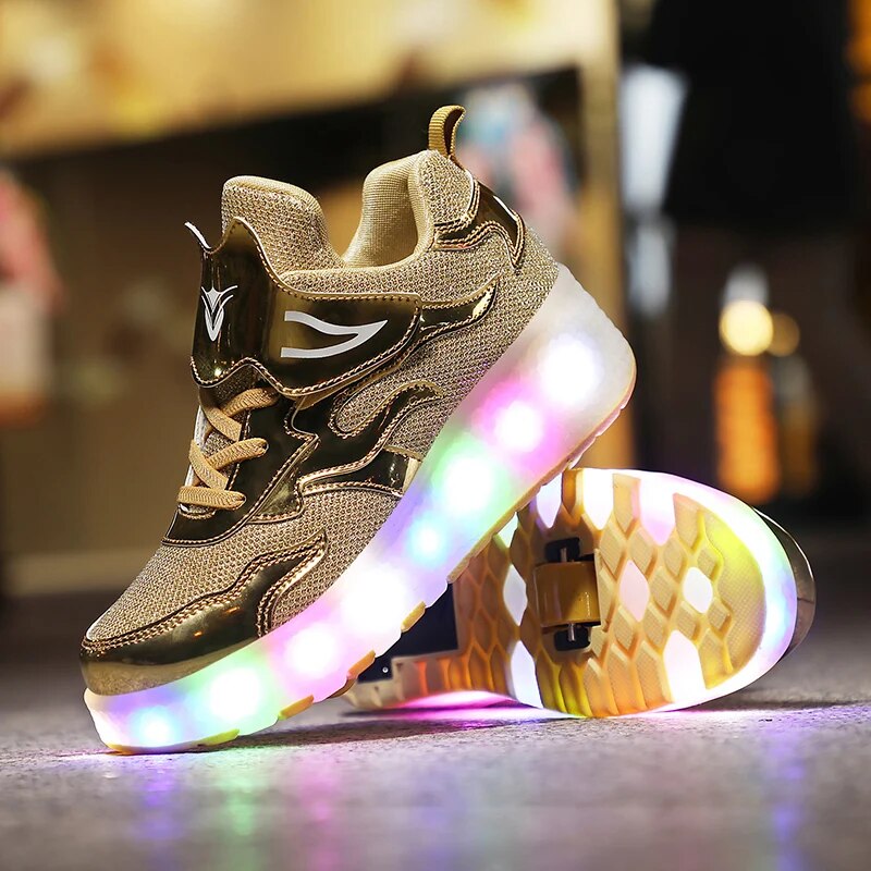 Children Roller Skates Tow Wheels Shoes Glowing Fashion Children Sport Shoes Casual Skating USB LED Light Sneakers for Kids