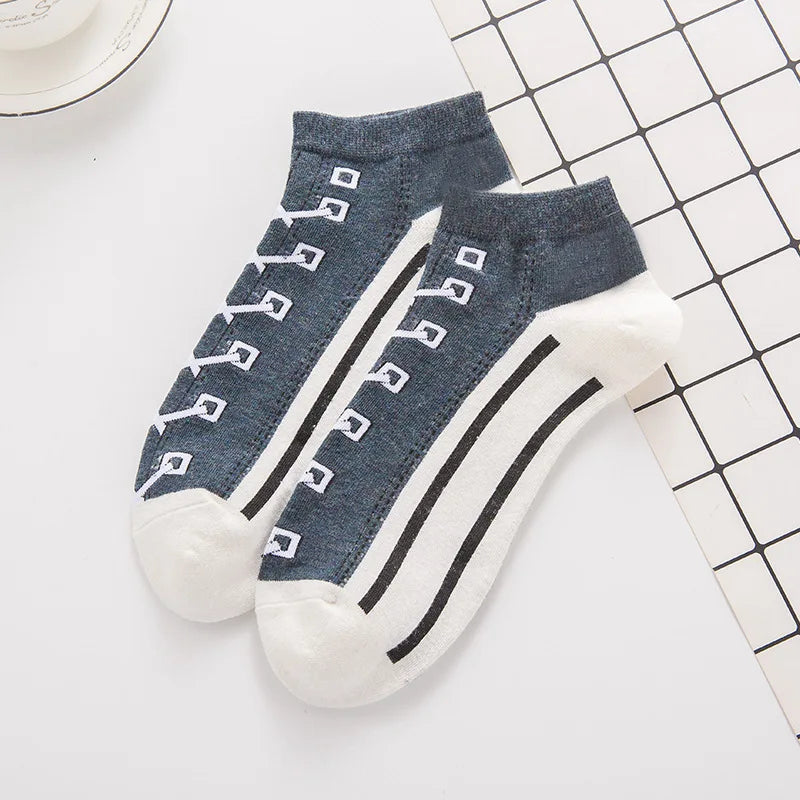 5 Pairs Funny Shoe Print Socks Fashion Harajuku Style Hip Hop Cute Fashion Soft Womens Slippers Socks Unisex Low Tube Socks