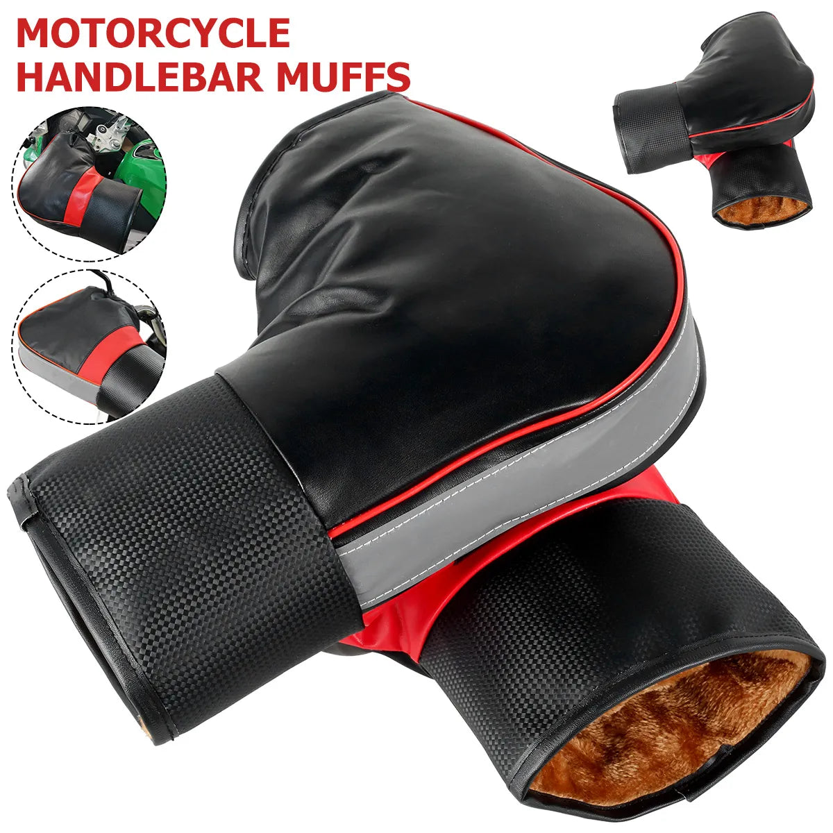 1Pair Motorcycle Handlebar Muffs Protective Motorcycle Scooter Thick Warm Grip Handle Bar Muff Rainproof Winter Warmer Gloves