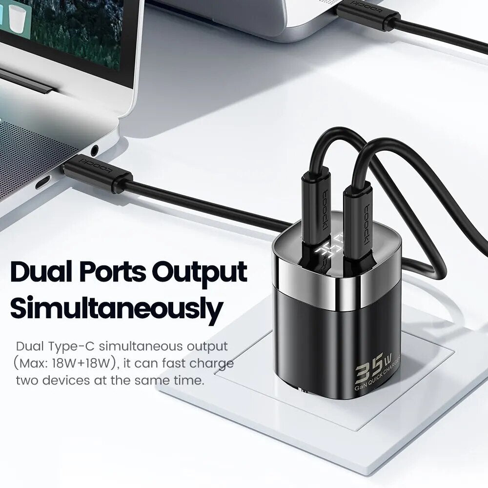 Toocki 35W USB Phone Charger GaN USB Type C Quick Charge PD3.0 High Speed Charger Korea EU Plug for Laptop Xiaomi iPhone 13 12