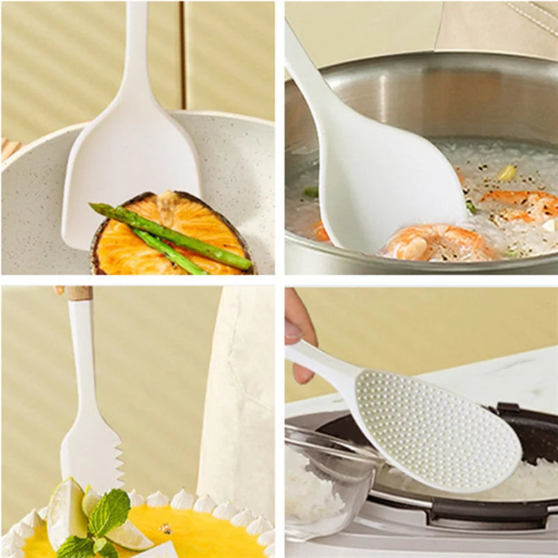 Non-stick Silicone Cooking Utensils Set Kitchenware Wooden Handle Spatula Spoon Turner Soup Ladle Whisk Cookware Kitchen Tools