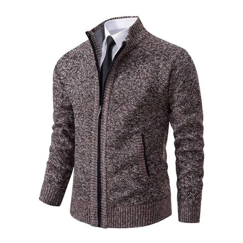 2023 autumn/winter new men's casual stand collar solid color warm knit coat