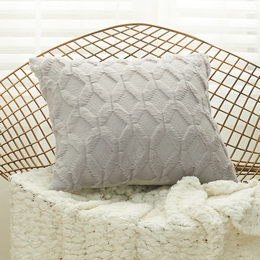 Plush 3D Rhombus Geometry Solid Soft Throw Pillowcase 30x50 40x40cm Embroidery Cushion Cover for Living Room Sofa Decoration