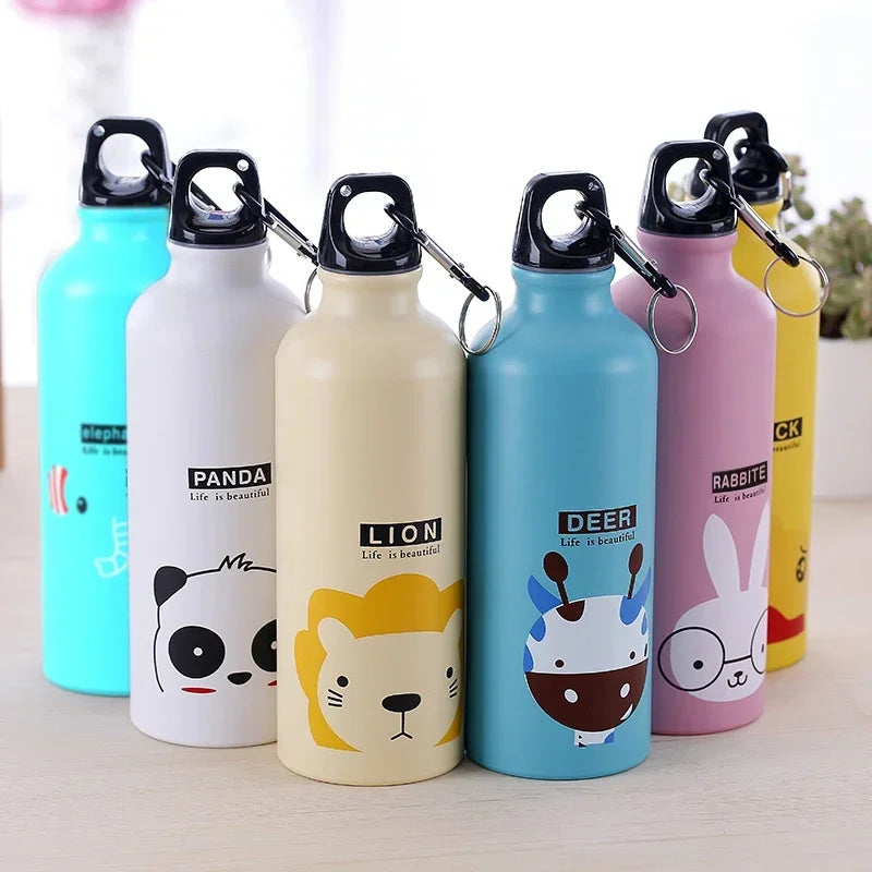 1 Pc 500ML Lovely Animal Pattern Vacuum Thermos for Women Kids Water Coffee Bottle Carabiner Sport Child Vacuum Flask