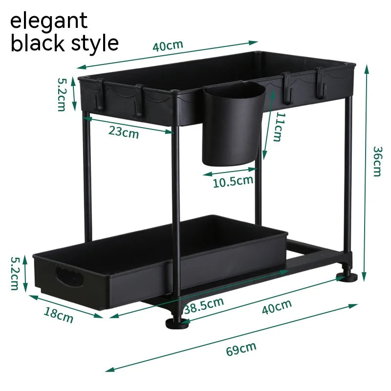 1 Pack Under Sink Organizer, 2 Tier Sliding Bathroom Cabinet Organizer and Storage Pull Out Shelf Sliding Organizer Box