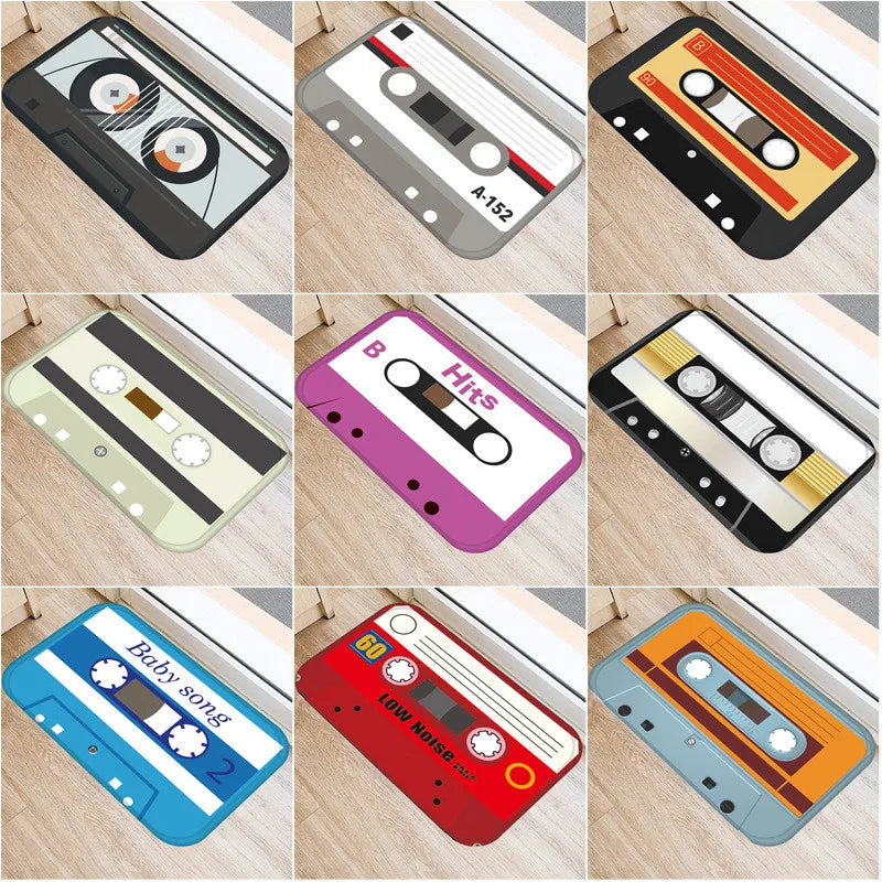 Cassette Tape Mats Anti Slip Floor Carpet Tape Pattern Print Doormat for Bathroom Kitchen Entrance Rugs Home Decoration