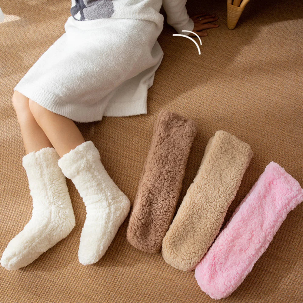 Floor Socks Women Autumn And Winter Velvet Coral Fleece Socks Sleep Home Slippers Snow Socks Confinement Solid Color Socks 2023