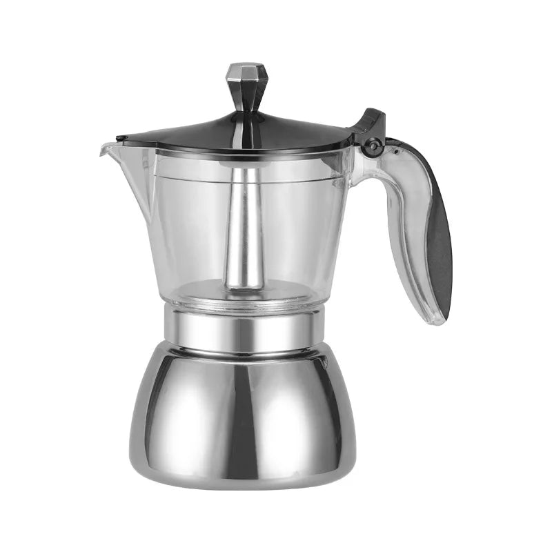 Moka Induction Stovetop Espresso Maker Transparent-top & Stainless Steel Moka Pot for Induction & Electric Stoves