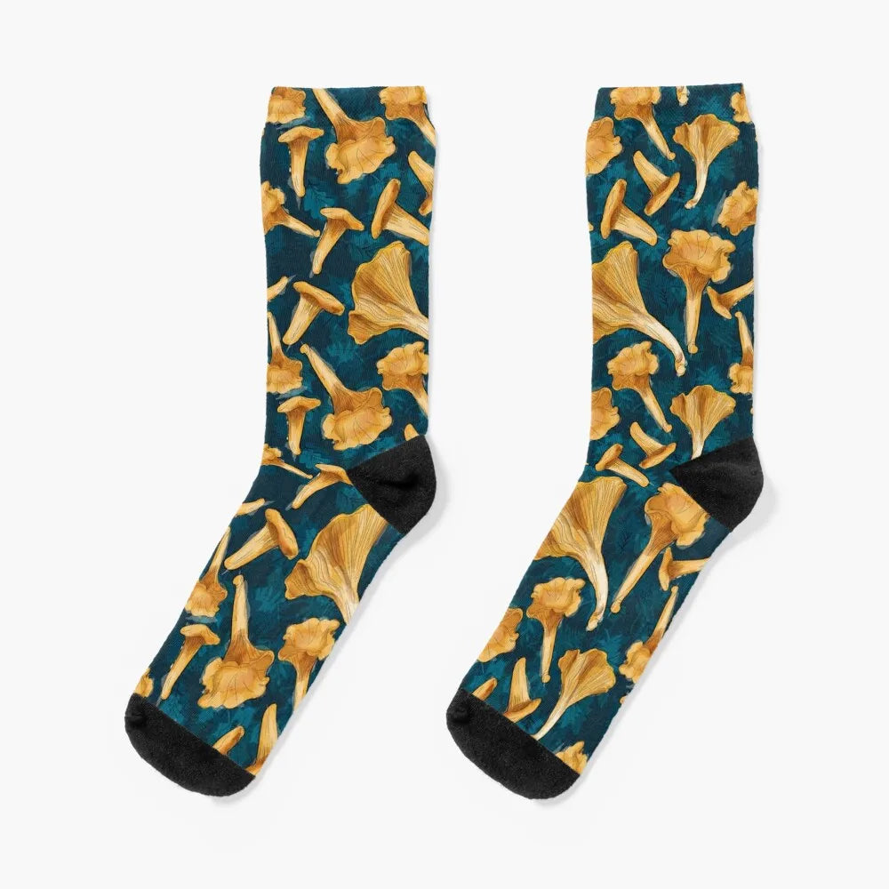 Golden yellow chanterelle mushrooms Socks shoes Fun socks