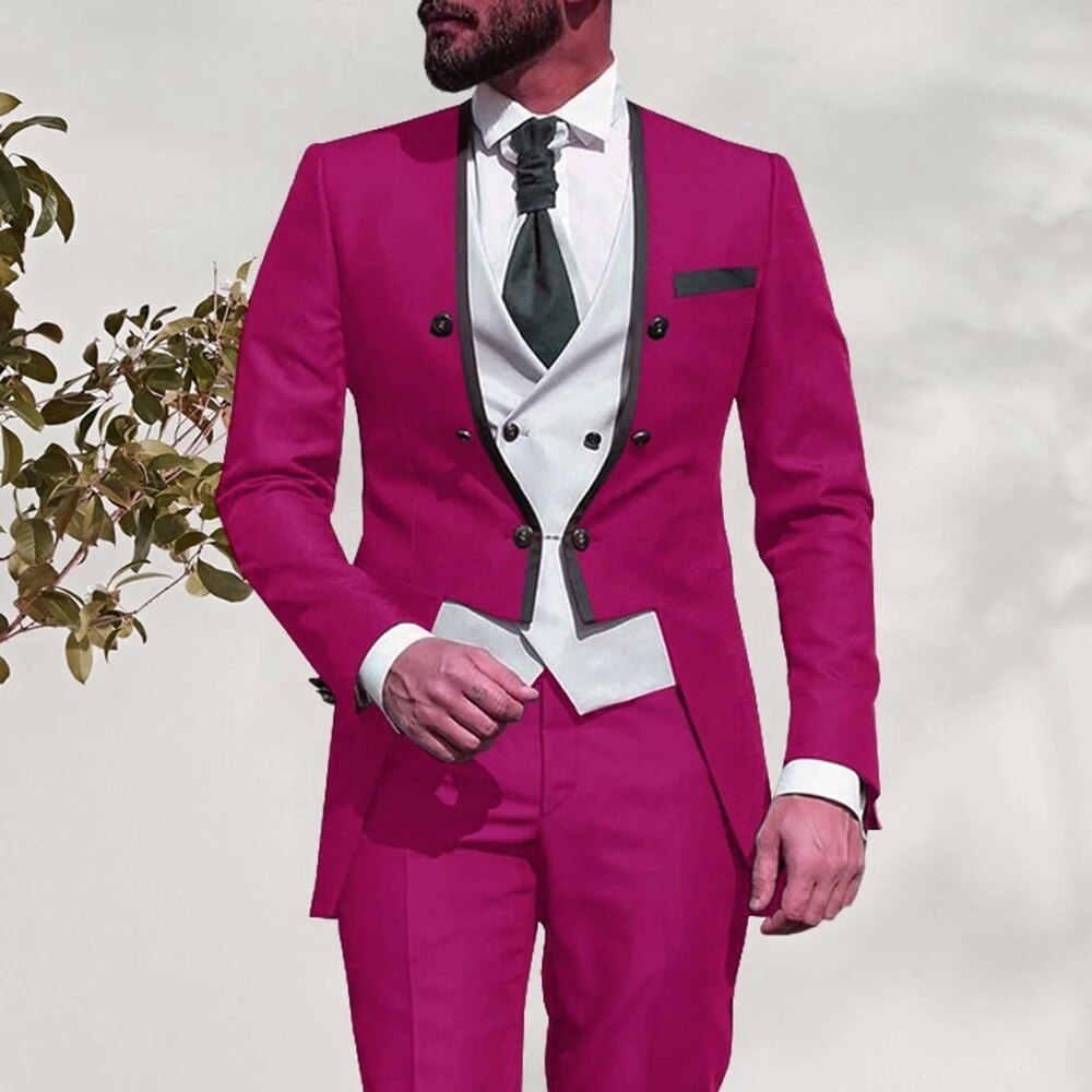 Summer Men Suits Wedding Groom Tuxedos Slim Fit Business Casual Suit For Men 3 Piece （Blazer+ Vest+ Pants）Costume Homme