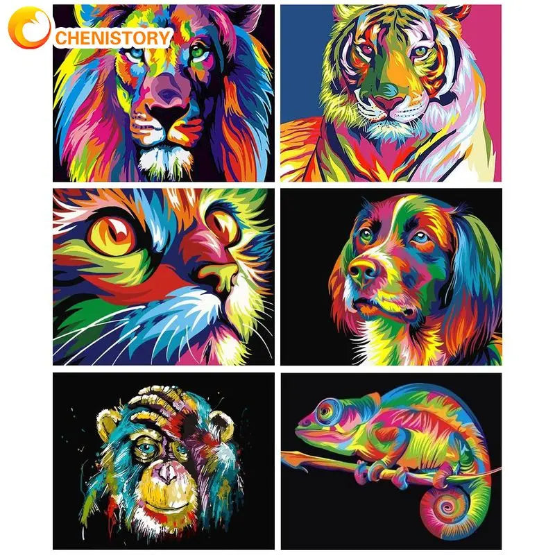 Frameless Colorful Lion Animals Abstract Painting Diy Digital Paintng By Numbers Modern Wall Art Picture For Home Wall Artwork