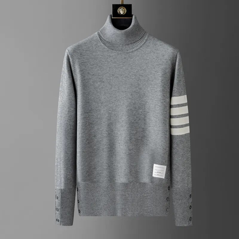 High end luxury brand high neck sweater men personality trend ribbon striped sweater 2023 autumn and winter warm casual pullover