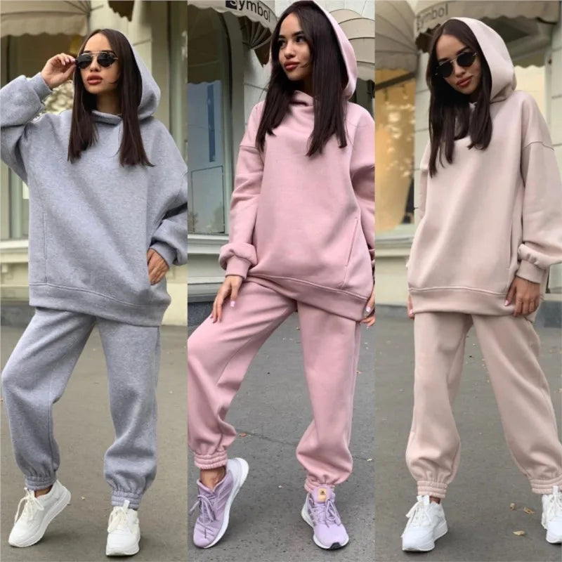 New Winter Women's Sportswear Hoodie+Sweatpants 2-Piece Set Fashion Casual Jogging Female Top Pure Cotton Pullovers 2023