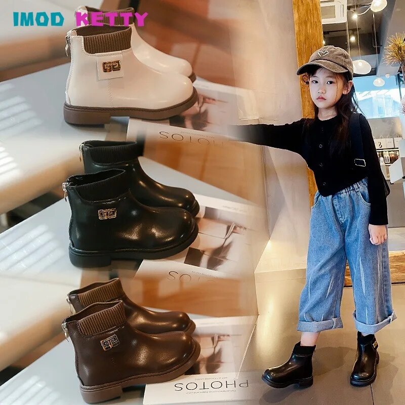 Girls Snow Kids Motorcycle Boot Toddler Girl Boots 2023 New Children Chelsea Boots Casual Autumn Winter Leather School Boy Shoes