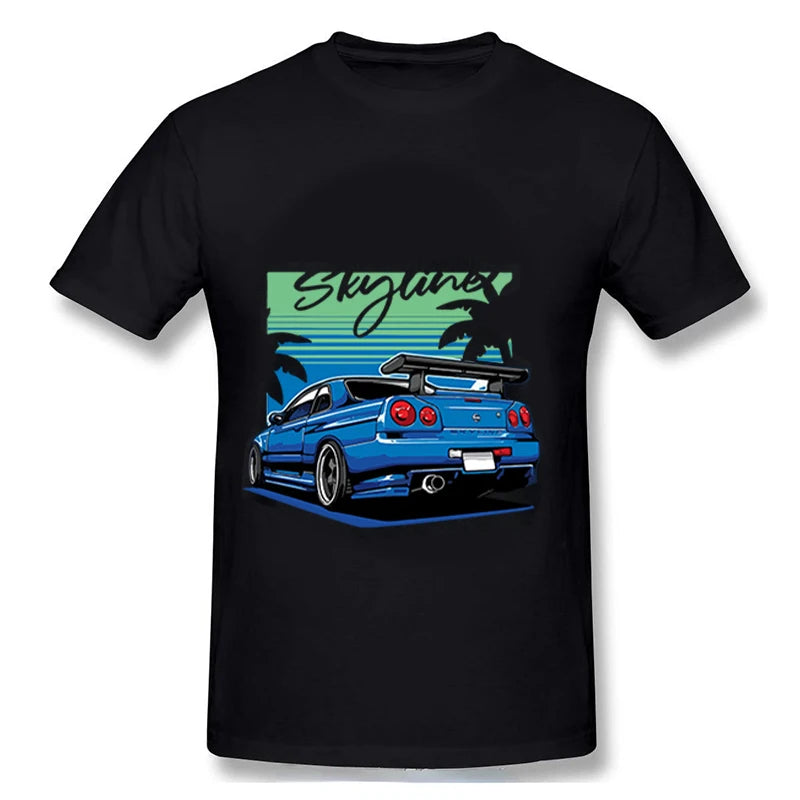 Initial D Nissan Skyline R34 T-shirt Men Japanese Anime Car Tshirt Trend Cool T Shirt Men Women Streetwear O-neck T Shirt