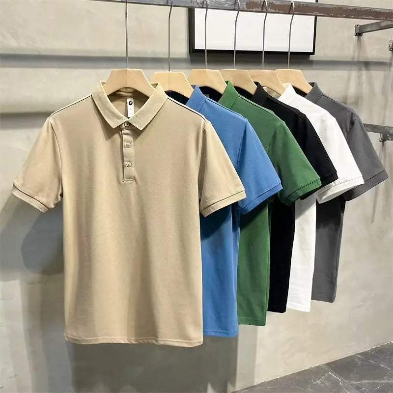 2023 Summer New Pure Cotton Men's Polo Shirt Casual Solid Color Slim Fit Men's Polos New Summer Fashion Brand Men's Clothing