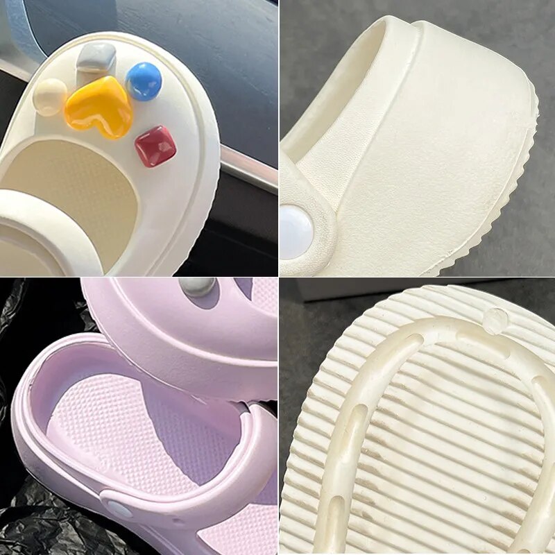 Summer Women Slippers Fashion Thick Bottom Hole Shoes EVA Slippers Anti Slip Baotou Slippers Outdoor Beach Sandals Slippers