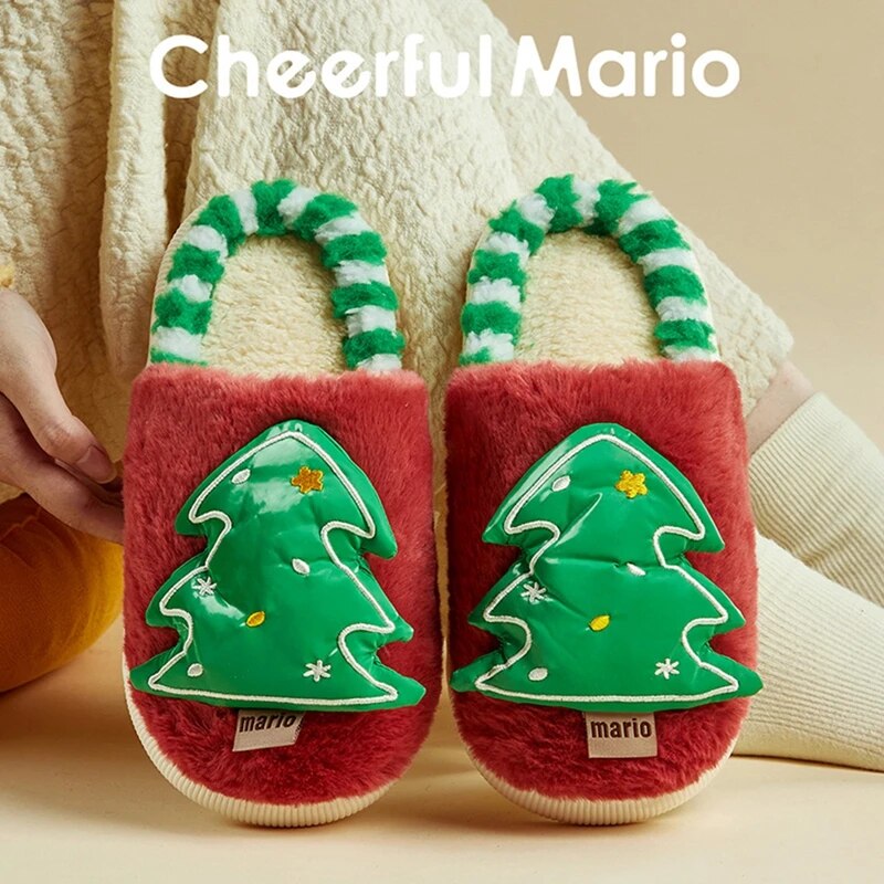 Lioraitiin Kids Baby Winter Slippers Christmas Tree Fluffy Warm Plush Slippers Non Slip House Shoes for Toddlers Indoor Outdoor