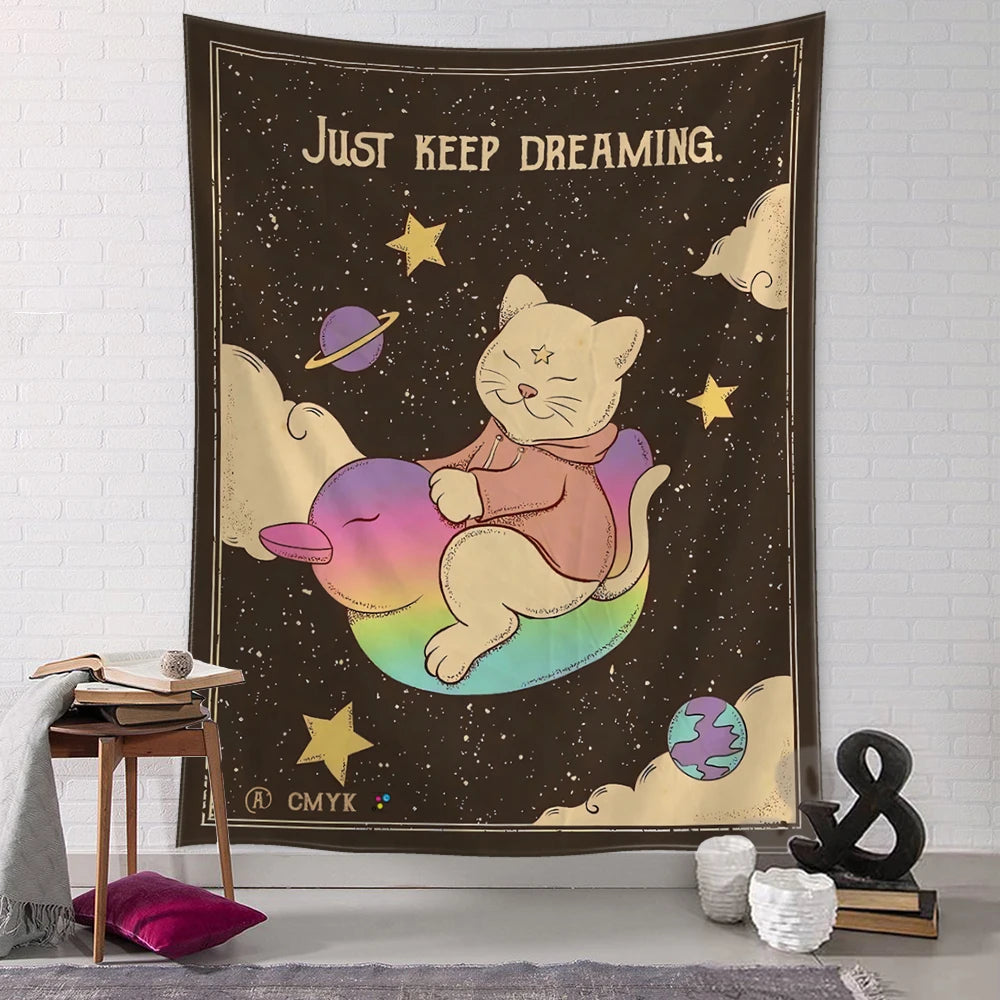 Kawaii Comics Cute Wall Hanging Tapestry Art Cartoon Cat Aesthetics Room Bedroom Living Room Home Decor