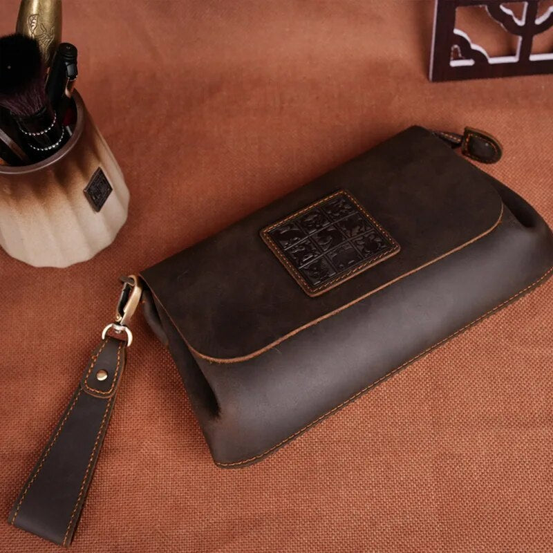 Vintage Crazy Horse Leather Men's Wallet Clutch Bag Mobile Phone Bag Car Key Purses Business Multifunction Card Package