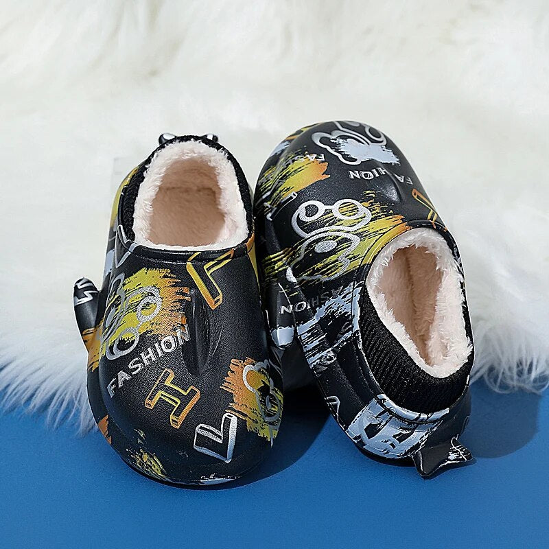 Cartoon Shark Children's Slippers Winter Solid Furry Floor Slippers for Kids Soft Bottom Warm Plush Boys Girls House Shoes 2023