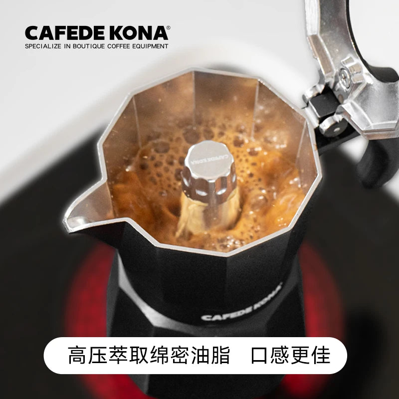 CAFEDE KONA Moka Pot cafeteira italiana Espresso Coffee Maker 90ml Food-safe Outdoor Coffee Pot Brewing Forms A Layer Of Crema