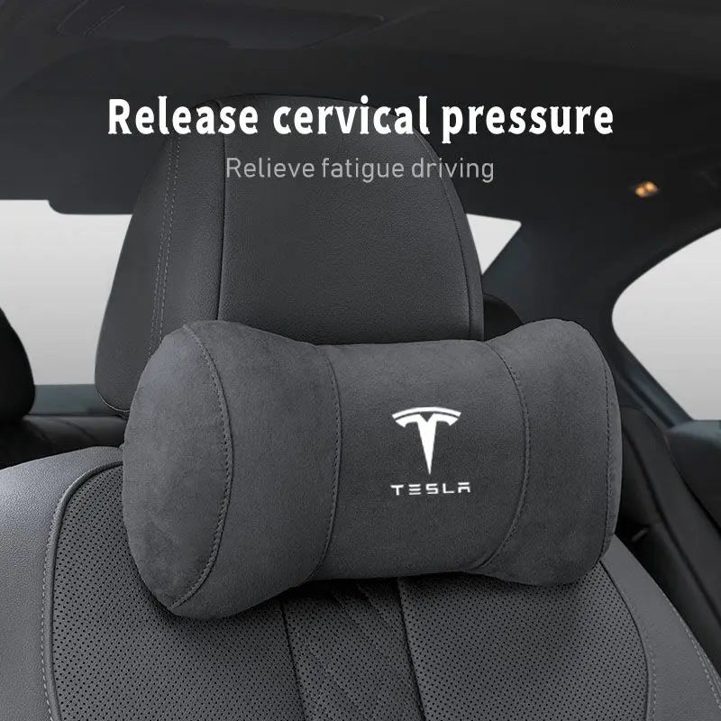 1Pcs Car Neck Pillow Protector Auto Logo Seat Headrest For Tesla Model 3 Y 2022 S X Cybertruck Juguete Roadster Coil Bonina 2021