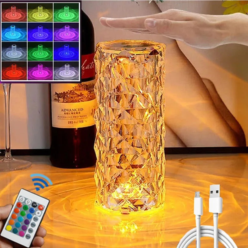 16Colors USB Rechargeable LED Atmosphere Room Decor Christmas Room Decoration Home Lights Crystal Lamp Touch Table Bedside Lamps