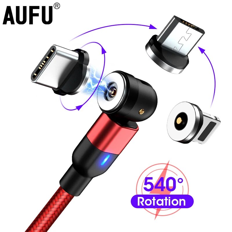 AUFU Magnetic Charge Cable 540 Degree Rotating USB Type C Cable Magnet Micro USB Charging Wire for Samsung Xiaomi Phone USB Cord