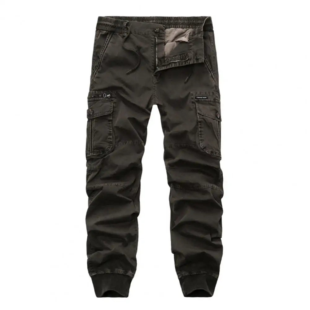 Trendy Men Cargo Pants Solid Color Dressing Super Soft Lace-up Ankle Tied Pants