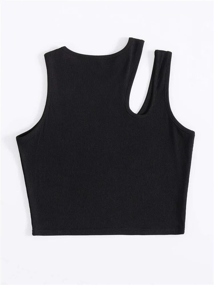 Sexy Rib-knit Tank Top for Women Summer Solid O-neck Sleeveless Crop Tops Street Vintage Korean Fashion Shirt Vest Y2K Clothes