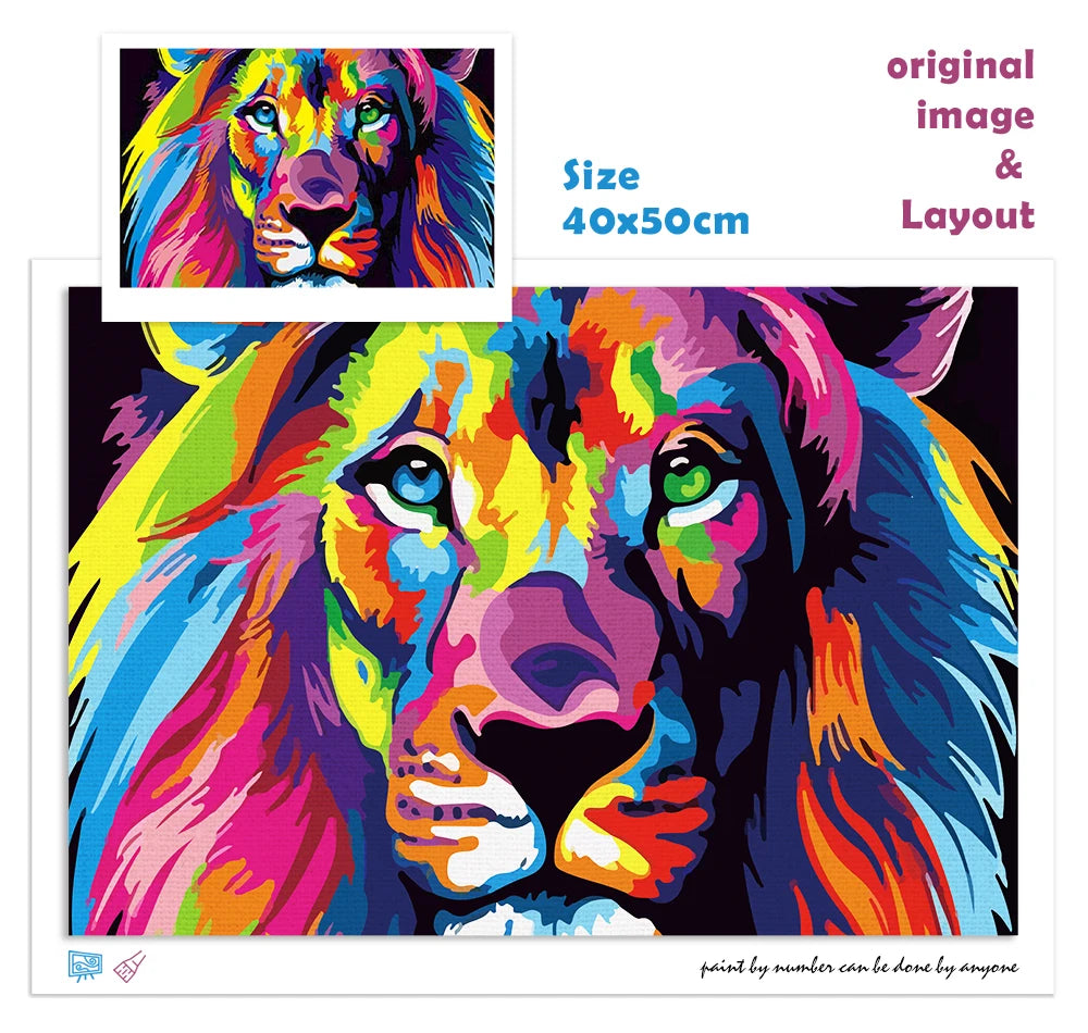 Frameless Colorful Lion Animals Abstract Painting Diy Digital Paintng By Numbers Modern Wall Art Picture For Home Wall Artwork