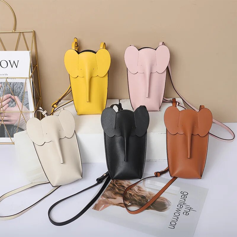 2023 Mini Elephant Cute Wallet Bag Female Girls Fashion Genuine Leather Soft Small Card Phone Bags Shoulder Messenger Coin Purse