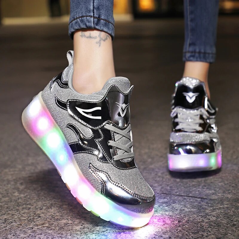 Children Roller Skates Tow Wheels Shoes Glowing Fashion Children Sport Shoes Casual Skating USB LED Light Sneakers for Kids