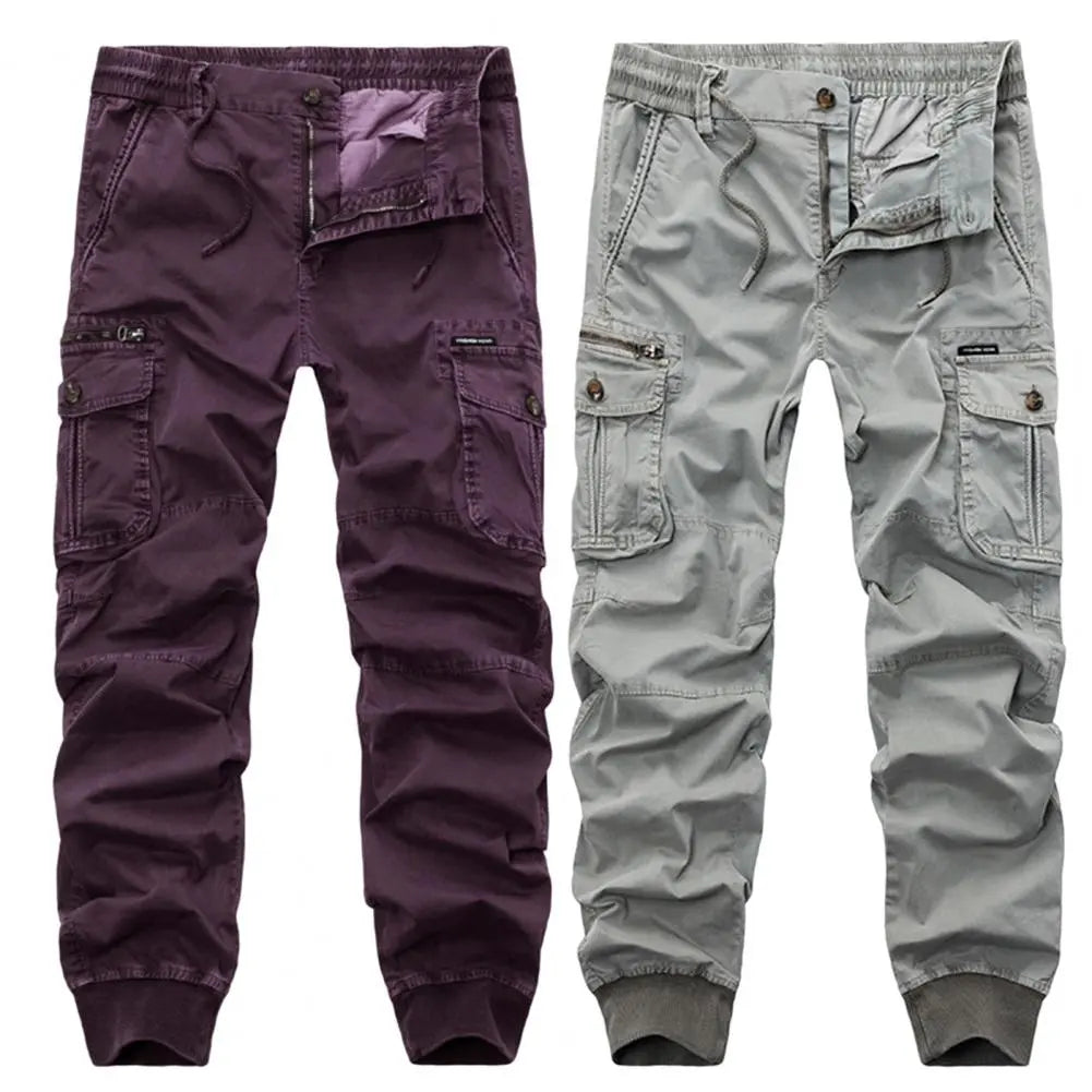 Trendy Men Cargo Pants Solid Color Dressing Super Soft Lace-up Ankle Tied Pants