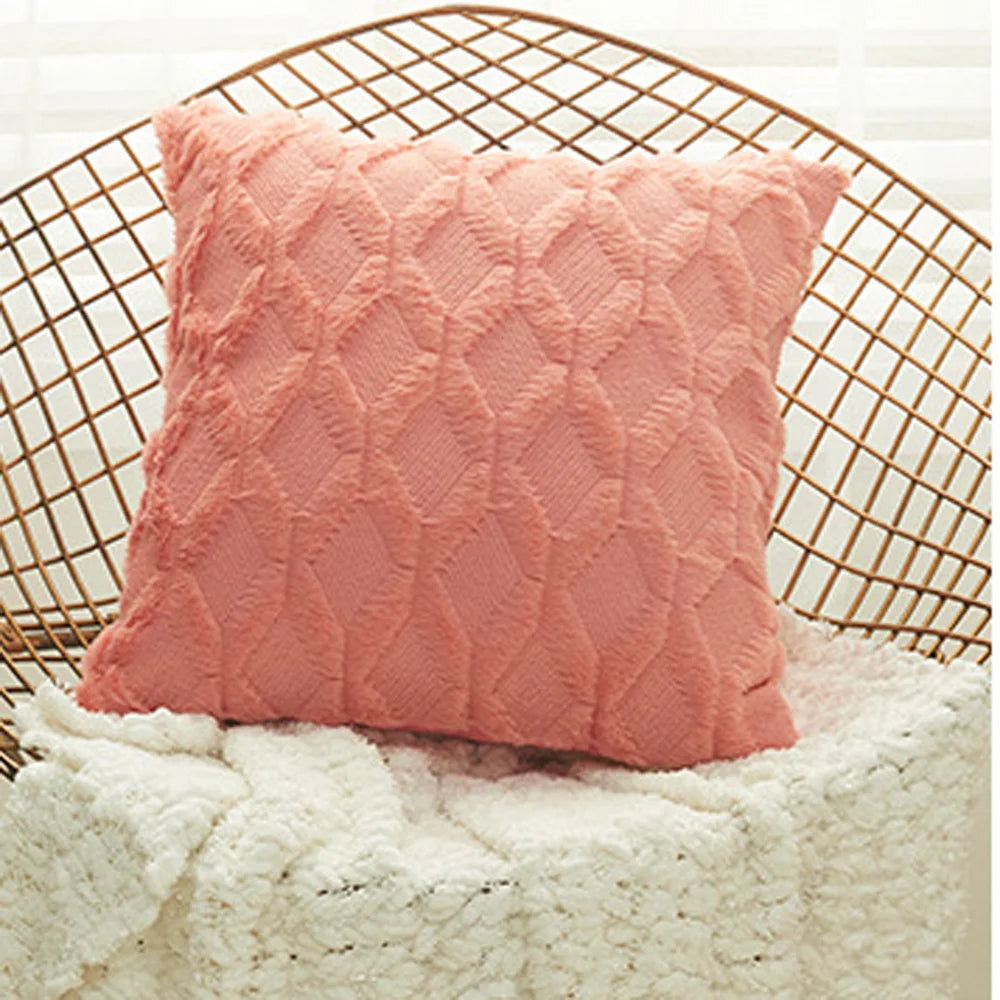 Plush 3D Rhombus Geometry Solid Soft Throw Pillowcase 30x50 40x40cm Embroidery Cushion Cover for Living Room Sofa Decoration