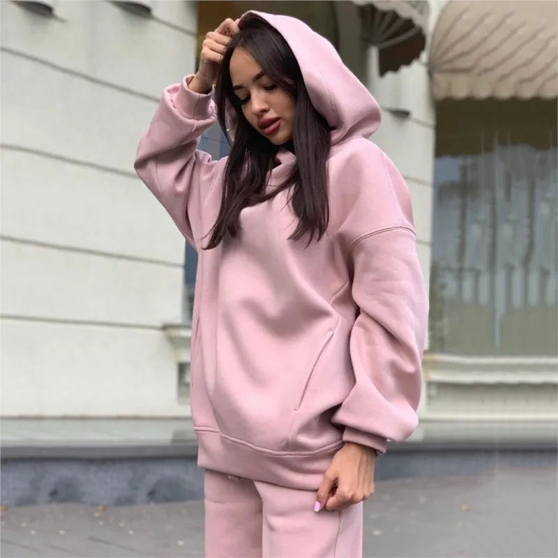 New Winter Women's Sportswear Hoodie+Sweatpants 2-Piece Set Fashion Casual Jogging Female Top Pure Cotton Pullovers 2023