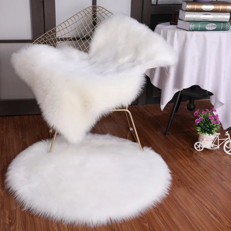 Plush Round Carpet Sheepskin Pink living Room Home Decor Bedroom Floor Cushion Mats For bedroom white area shaggy Fur Rugs