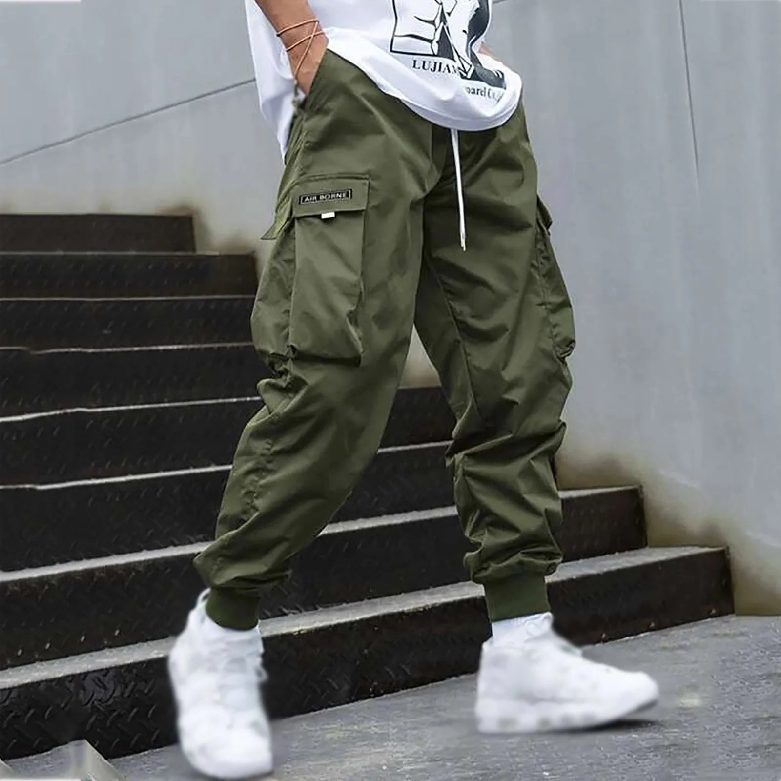 Casual Cargo Trousers For Men Autumn Pocket Bunched Feet Sweatpants Pockets Elasticated Waist Sport Trouser Male Streetwear