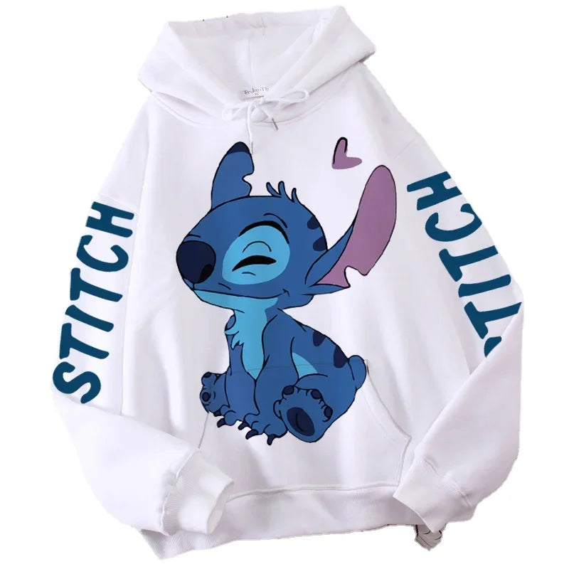 Disney Hoodie Fashion Stitch Angel Monster Letter Cartoon Sweatshirt Pullover Cute Harajuku Unisex Women's Pocket Top