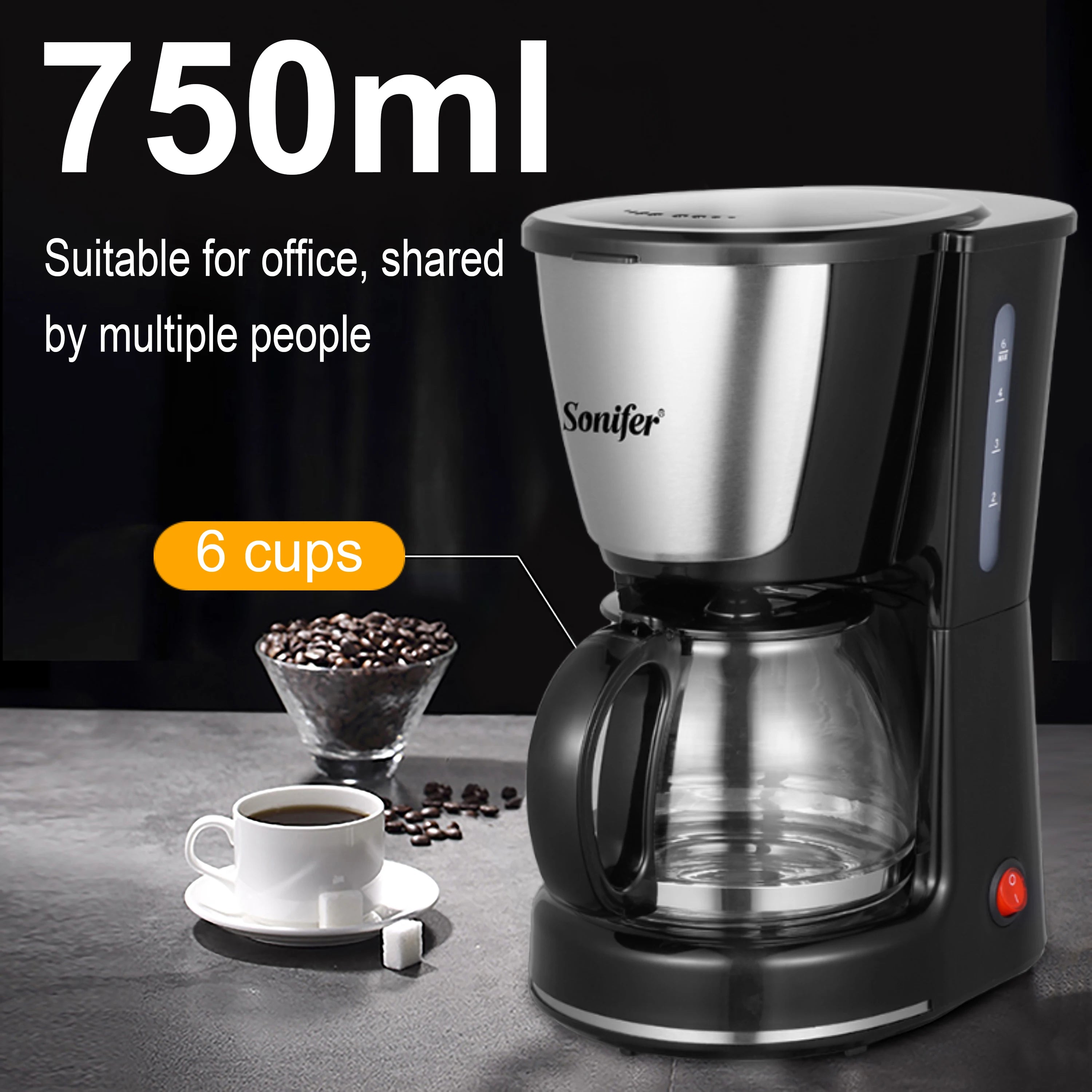 Sonifer 0.75L Electric Drip Coffee Maker 1000W Household Coffee Machine 6 Cup Tea Coffee Pot Milk Coffee Maker for Gift