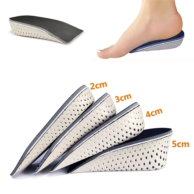 Height Increase Half Shoe Insoles Heel Insert Sports Shoes Pad Cushion Arch Support Unisex 2-5 CM Invisible Heighten Sole Insole