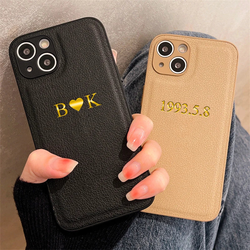 14 15 Pro Max Personalised Case For iPhone 13 12 11 14 15 Pro Max Luxury Custom Name Case Korea initial Letters Leather Cover 11