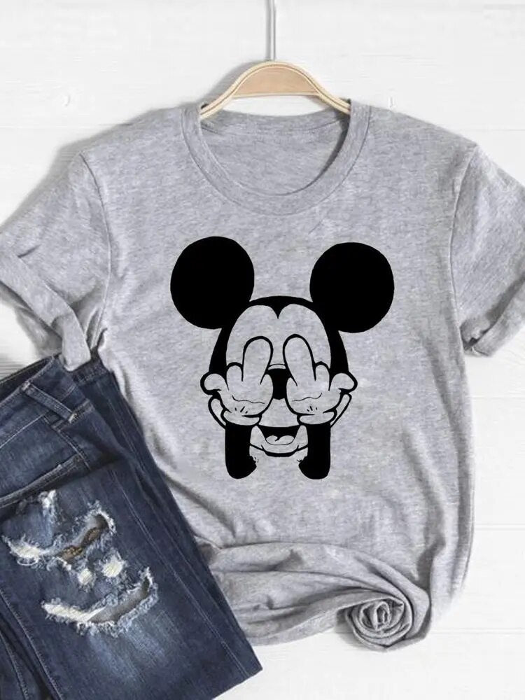 Disney Mickey Mouse Cartoon Clothes Tee Top Ear Funny Style Cute Clothing Women Female Fashion Casual Graphic T-shirts