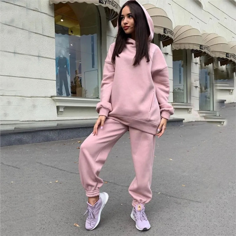 New Winter Women's Sportswear Hoodie+Sweatpants 2-Piece Set Fashion Casual Jogging Female Top Pure Cotton Pullovers 2023