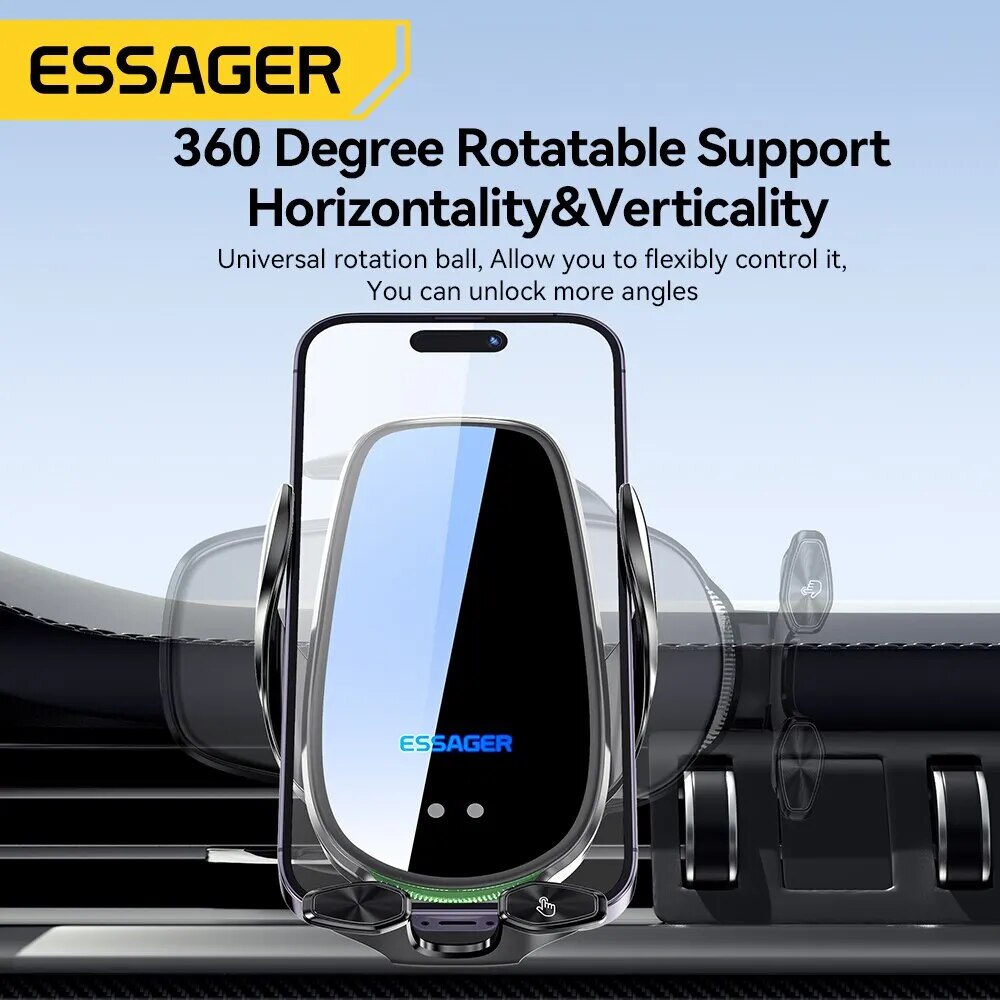 Essager 15W Car Wireless Charger Air Vent Mount For iPhone 14 13 12 Smart Wireless Charger Stand For Xiaomi Huawei Fast Charging