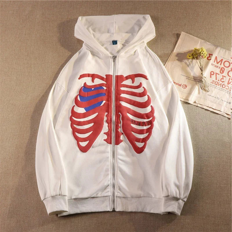 Y2K Skeleton Hoodies Women 2022 Vrouwen Gothic Zwart Zip Up Oversized Sweatshirt Dames Retro Harajuku Capuchon Streetwear Tops