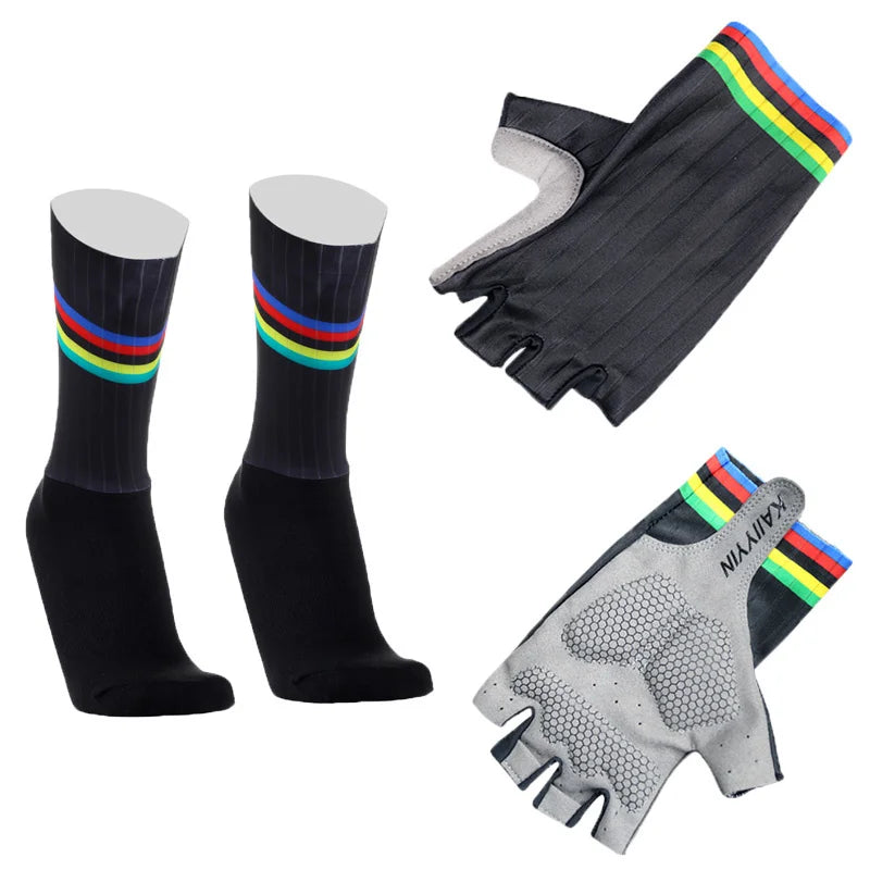 New Aero Bike Team Cycling Gloves and Socks Combined Men Women Bike Gloves Socks Non-slip Calcetines Ciclismo Guantes Ciclismo